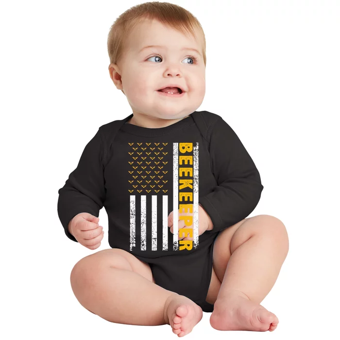 Beekeeper Beekeeping American Flag Bee Lover Baby Long Sleeve Bodysuit