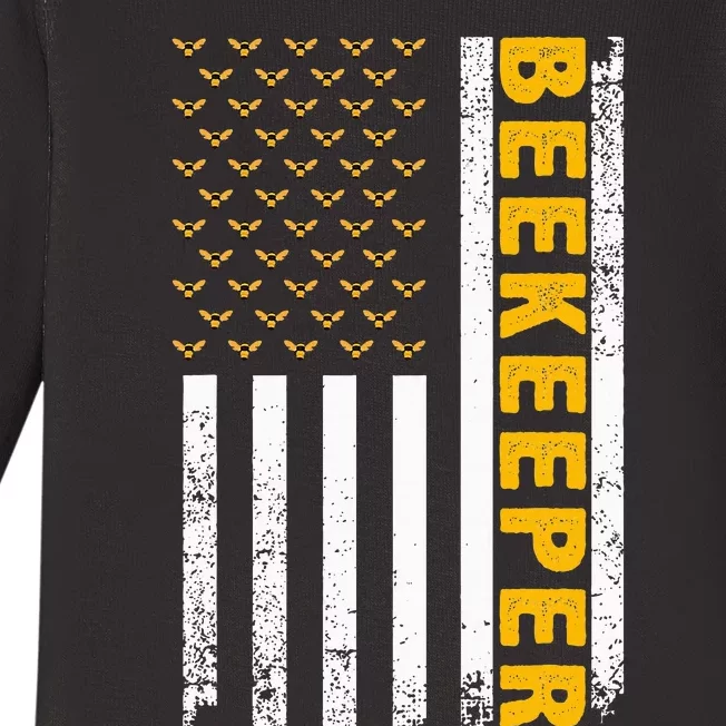 Beekeeper Beekeeping American Flag Bee Lover Baby Long Sleeve Bodysuit