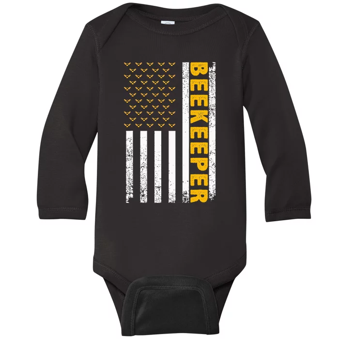 Beekeeper Beekeeping American Flag Bee Lover Baby Long Sleeve Bodysuit