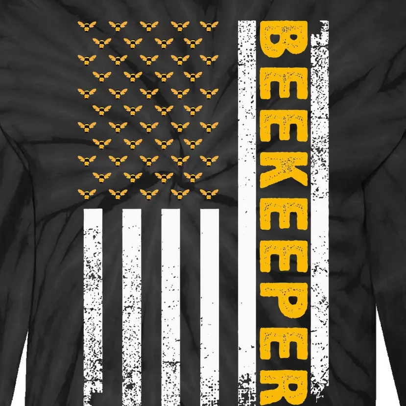 Beekeeper Beekeeping American Flag Bee Lover Tie-Dye Long Sleeve Shirt