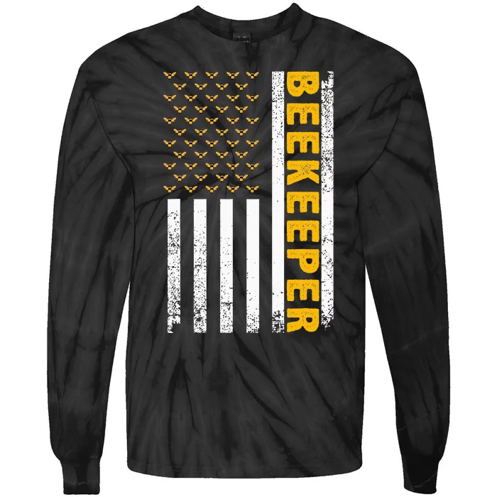 Beekeeper Beekeeping American Flag Bee Lover Tie-Dye Long Sleeve Shirt