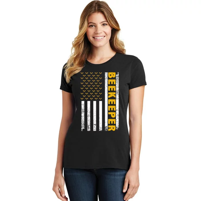 Beekeeper Beekeeping American Flag Bee Lover Women's T-Shirt