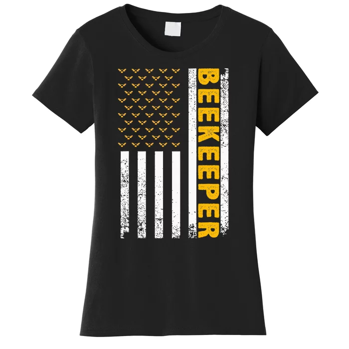 Beekeeper Beekeeping American Flag Bee Lover Women's T-Shirt