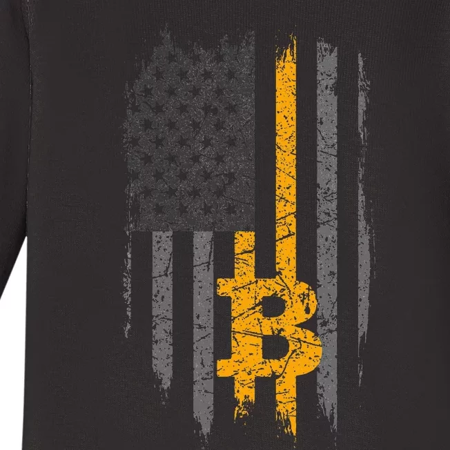 Btc Bitcoin American Flag Crypto Revolution Buy The Dip Baby Long Sleeve Bodysuit