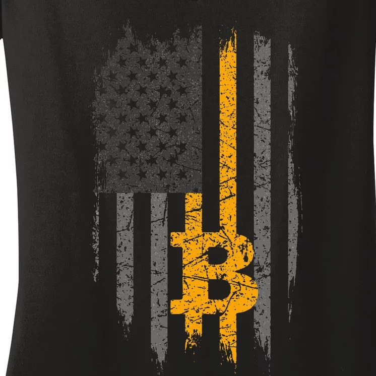 Btc Bitcoin American Flag Crypto Revolution Buy The Dip Women's V-Neck T-Shirt