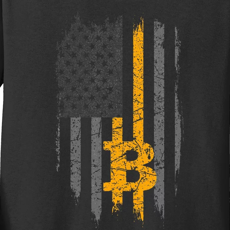 Btc Bitcoin American Flag Crypto Revolution Buy The Dip Kids Long Sleeve Shirt