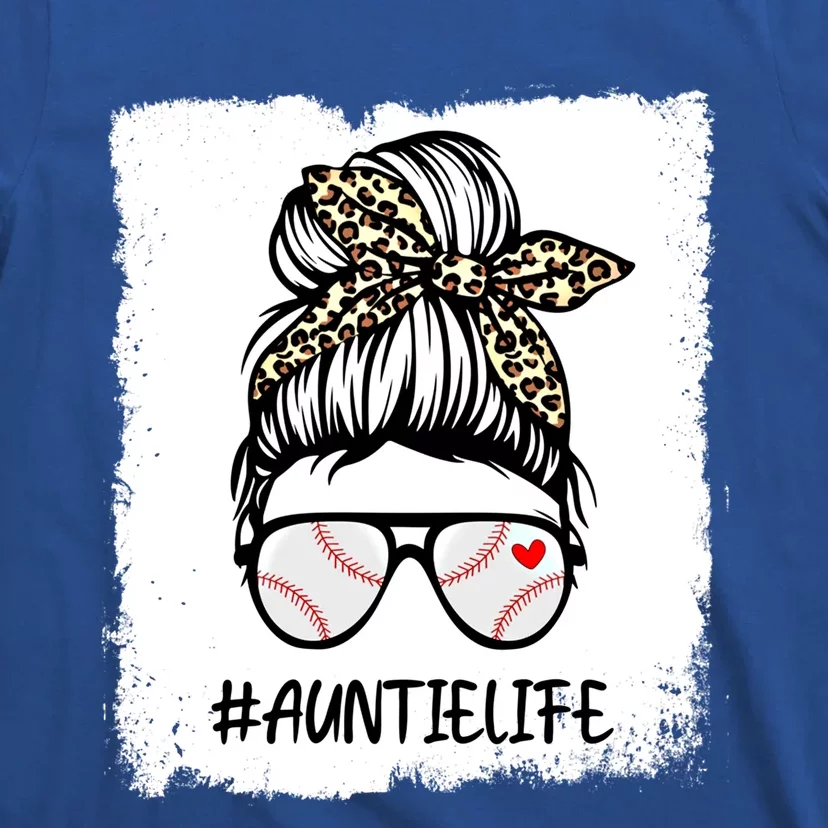 Bleached Baseball Auntie Life Leopard Messy Bun Game Day Cool Gift T-Shirt