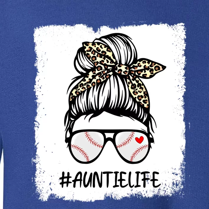 Bleached Baseball Auntie Life Leopard Messy Bun Game Day Cool Gift Toddler Sweatshirt