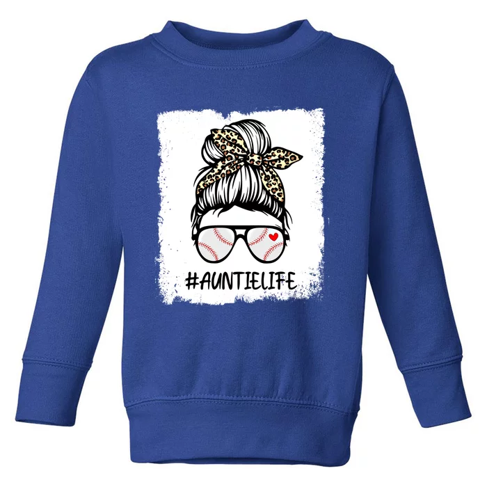 Bleached Baseball Auntie Life Leopard Messy Bun Game Day Cool Gift Toddler Sweatshirt