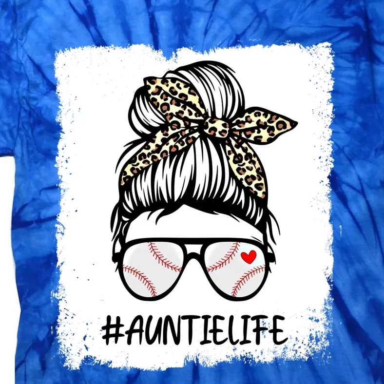 Bleached Baseball Auntie Life Leopard Messy Bun Game Day Cool Gift Tie-Dye T-Shirt