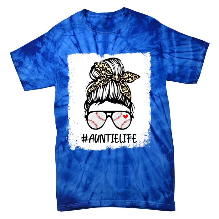 Bleached Baseball Auntie Life Leopard Messy Bun Game Day Cool Gift Tie-Dye T-Shirt