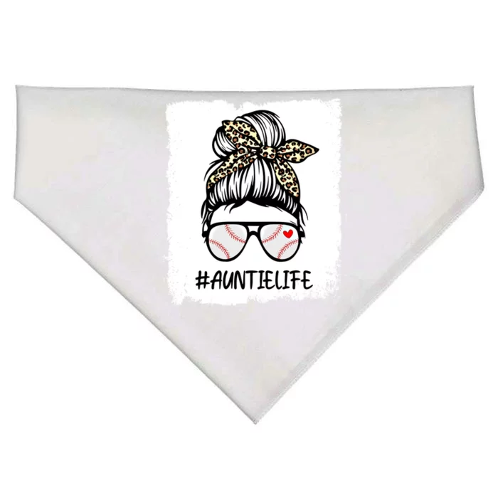 Bleached Baseball Auntie Life Leopard Messy Bun Game Day Cool Gift USA-Made Doggie Bandana