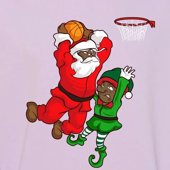 Basketball Black African American Santa Claus Dunk Elf Funny Gift Garment-Dyed Sweatshirt