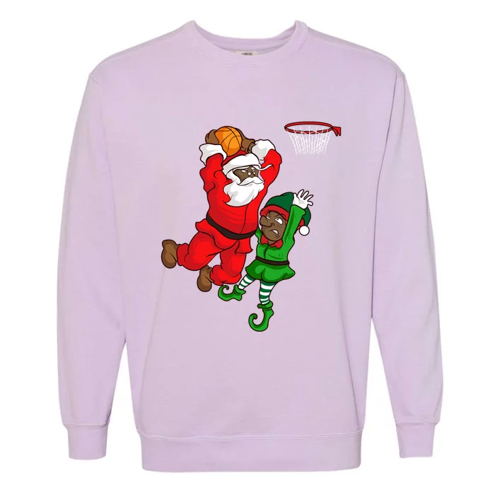 Basketball Black African American Santa Claus Dunk Elf Funny Gift Garment-Dyed Sweatshirt