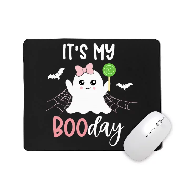 Bootiful Birthday Adorable Halloween Ghost with Pink Bow Mousepad