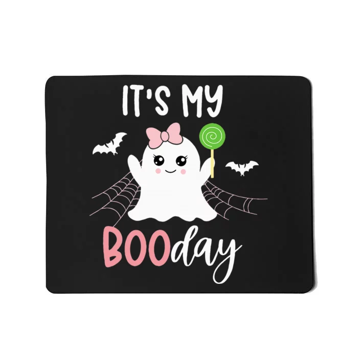 Bootiful Birthday Adorable Halloween Ghost with Pink Bow Mousepad