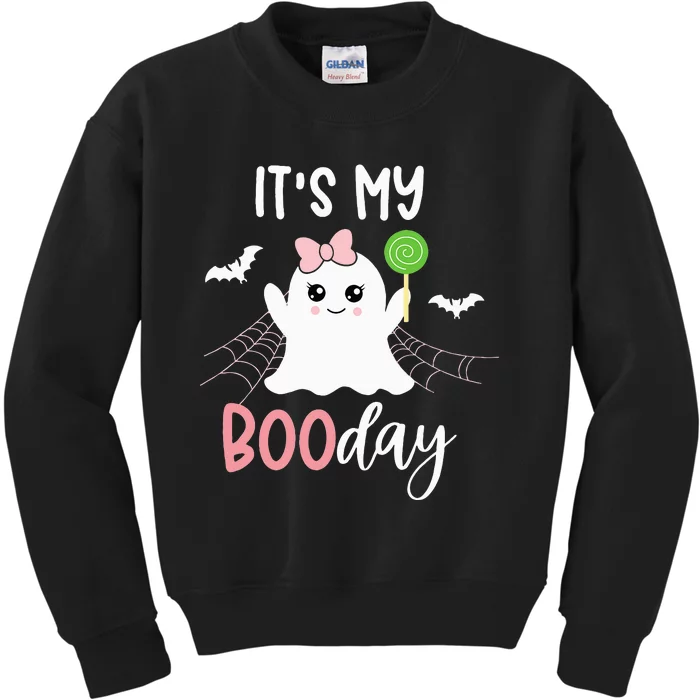 Bootiful Birthday Adorable Halloween Ghost with Pink Bow Kids Sweatshirt