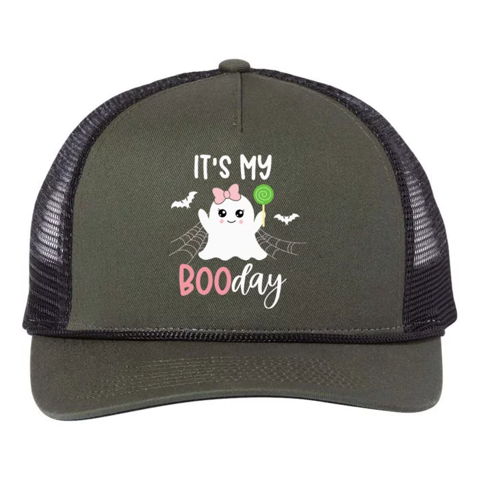 Bootiful Birthday Adorable Halloween Ghost with Pink Bow Retro Rope Trucker Hat Cap