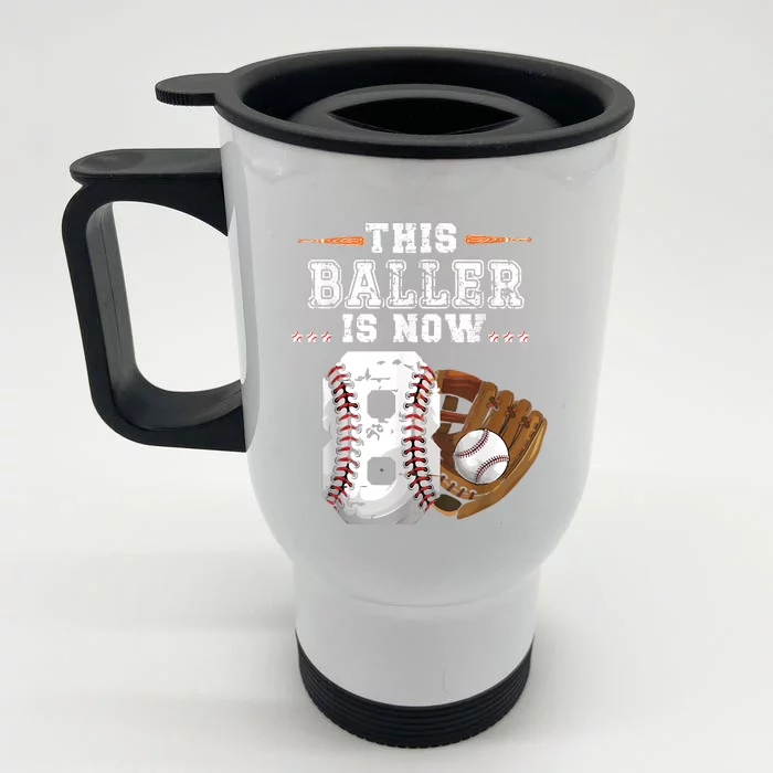 Baseball Birthday Age 8 Sports Themed Birthday Front & Back Stainless Steel Travel Mug