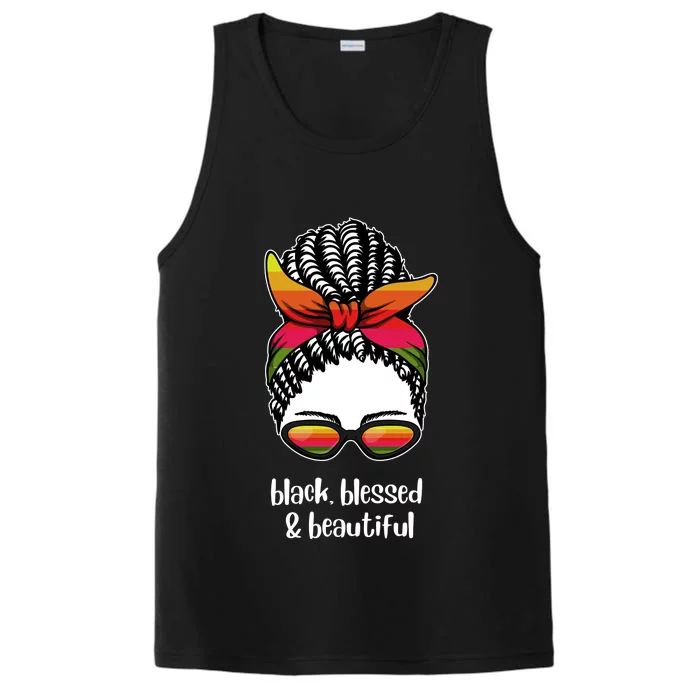 Black Blessed And Beautiful Hair Bun Performance Tank