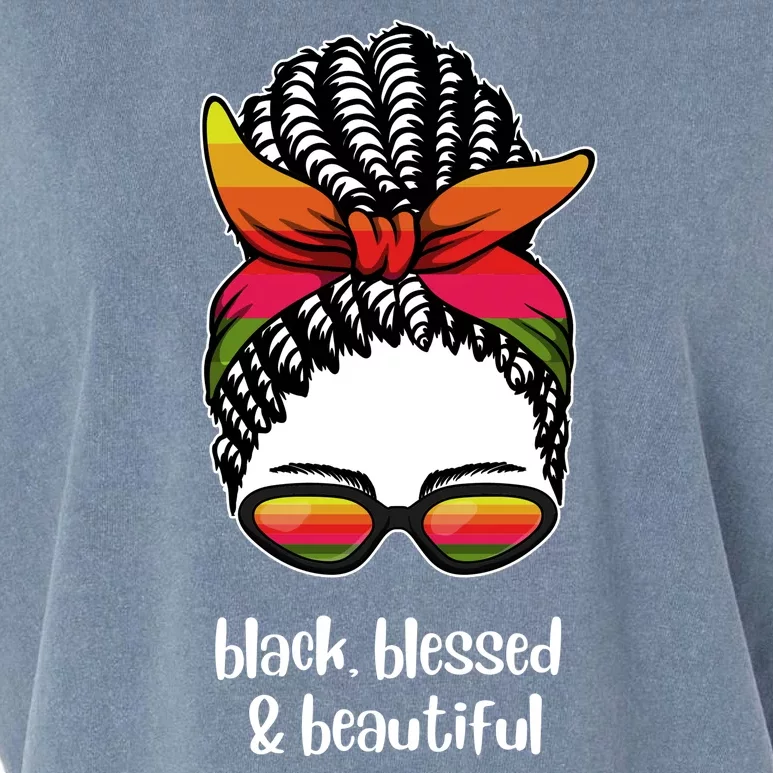 Black Blessed And Beautiful Hair Bun Garment-Dyed Women's Muscle Tee