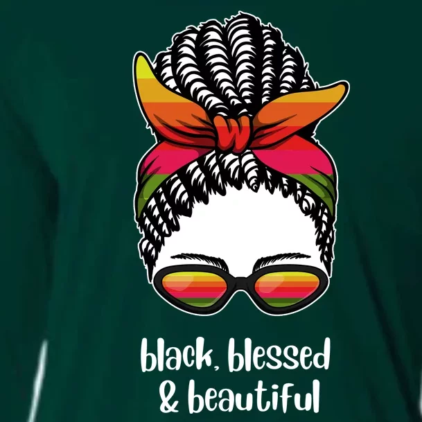 Black Blessed And Beautiful Hair Bun Cooling Performance Long Sleeve Crew