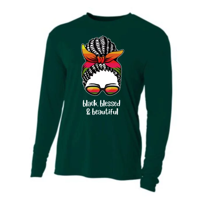 Black Blessed And Beautiful Hair Bun Cooling Performance Long Sleeve Crew