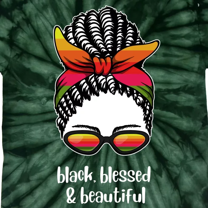 Black Blessed And Beautiful Hair Bun Tie-Dye T-Shirt