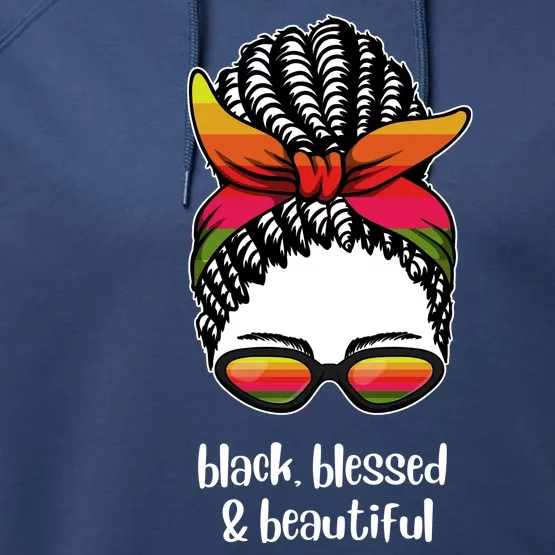 Black Blessed And Beautiful Hair Bun Performance Fleece Hoodie