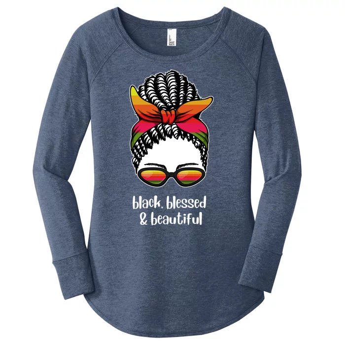 Black Blessed And Beautiful Hair Bun Women's Perfect Tri Tunic Long Sleeve Shirt