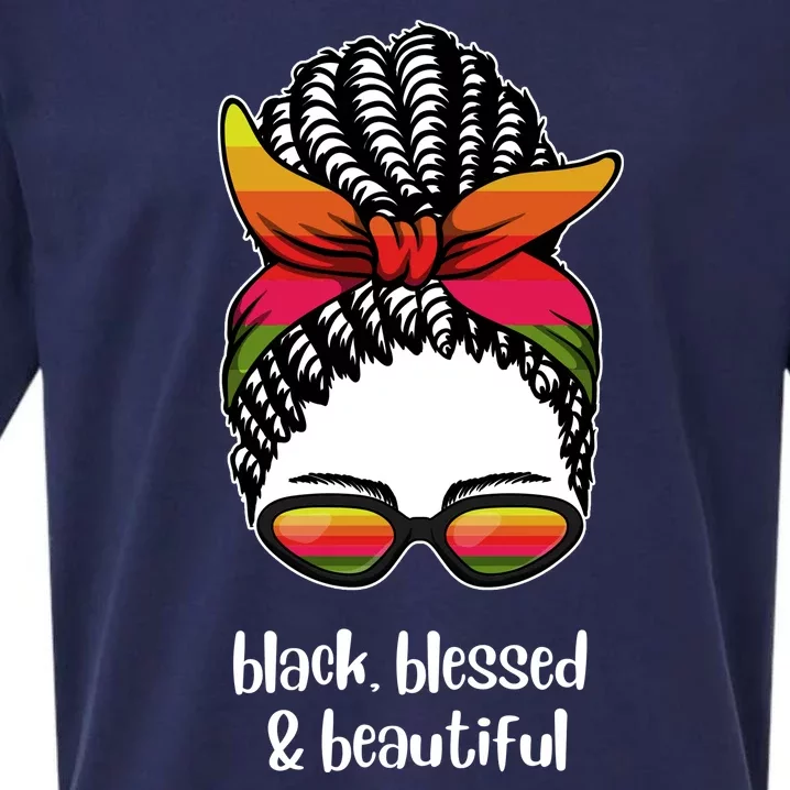 Black Blessed And Beautiful Hair Bun Sueded Cloud Jersey T-Shirt