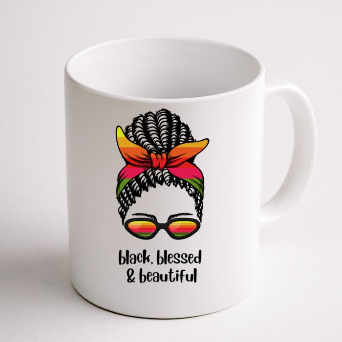 Black Blessed And Beautiful Hair Bun Front & Back Coffee Mug