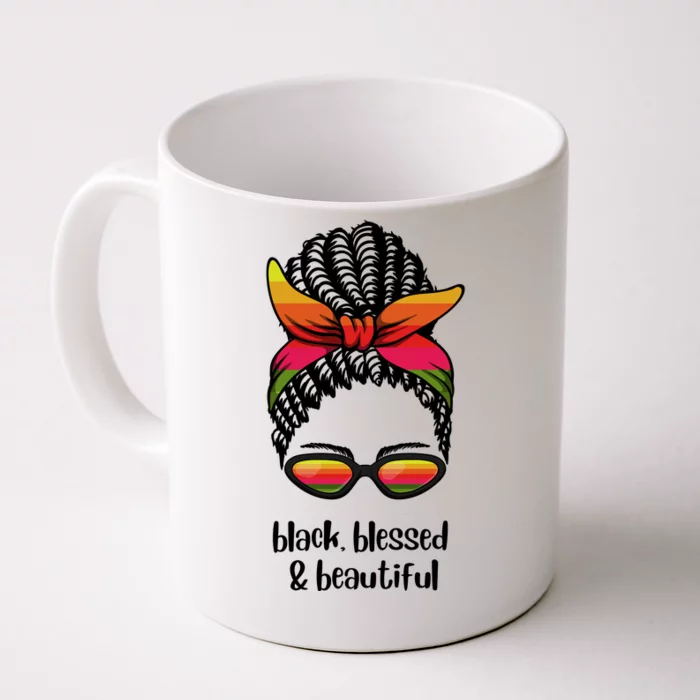 Black Blessed And Beautiful Hair Bun Front & Back Coffee Mug