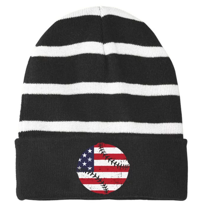 BaseballVintageFlagDesign Striped Beanie with Solid Band