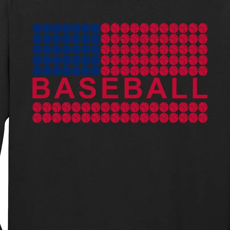 BaseballWithAmericanFlagDesign Tall Long Sleeve T-Shirt