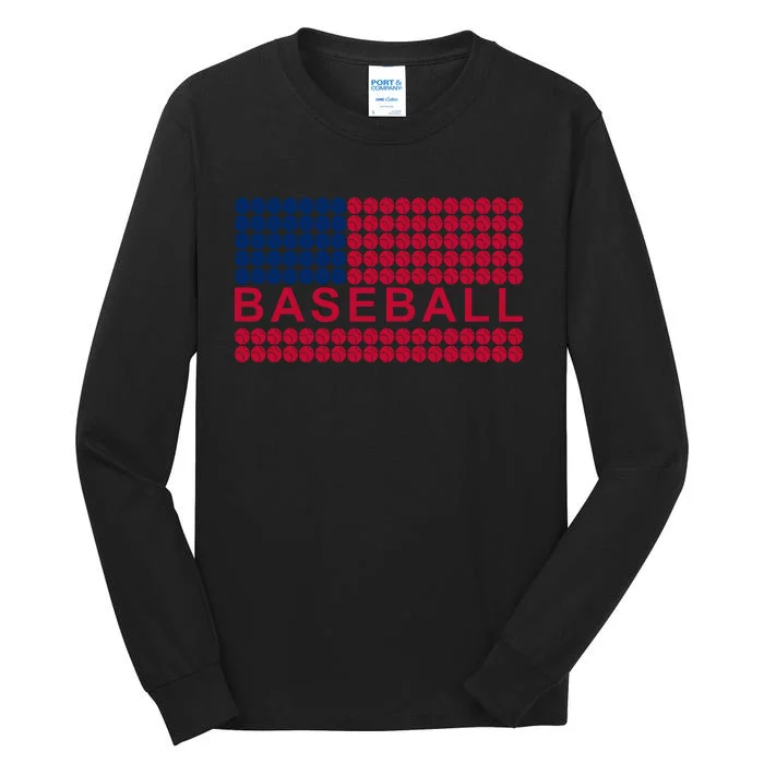 BaseballWithAmericanFlagDesign Tall Long Sleeve T-Shirt