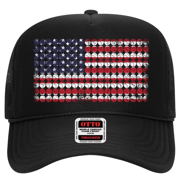 Baseball With USA Flag Design High Crown Mesh Trucker Hat