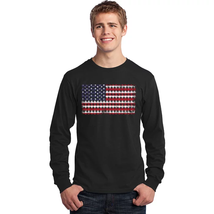 Baseball With USA Flag Design Long Sleeve Shirt