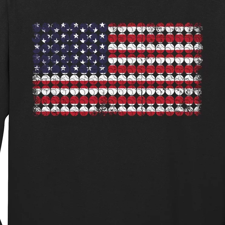 Baseball With USA Flag Design Long Sleeve Shirt