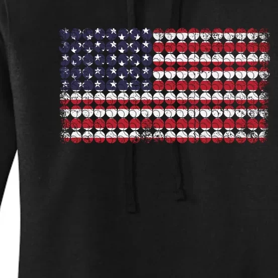 Baseball With USA Flag Design Women's Pullover Hoodie