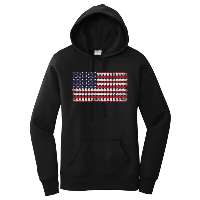 Baseball With USA Flag Design Women's Pullover Hoodie