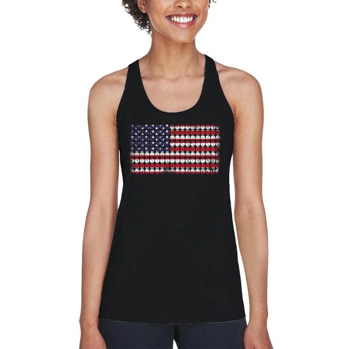 Baseball With USA Flag Design Women's Racerback Tank