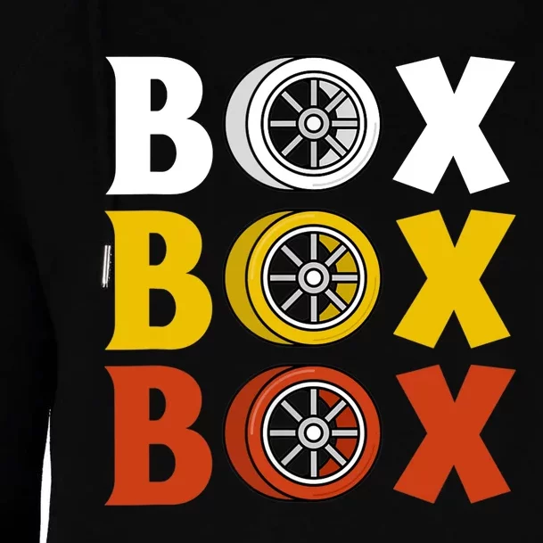 Box Box Box Formula Racing Radio Pit Box Box Box Womens Funnel Neck Pullover Hood