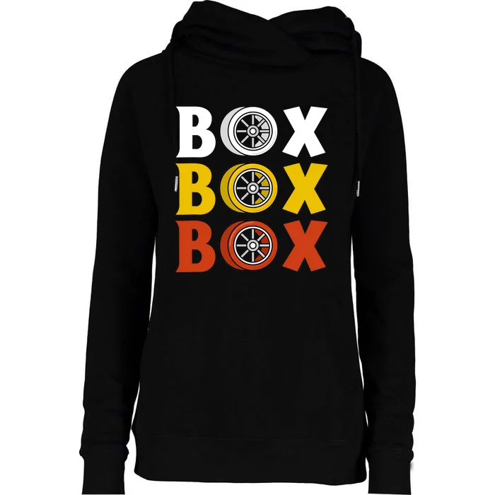 Box Box Box Formula Racing Radio Pit Box Box Box Womens Funnel Neck Pullover Hood