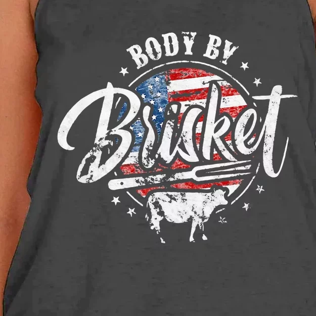 Body By Brisket USA Flag Patriotic Barbeque 4th of July Women's Knotted Racerback Tank