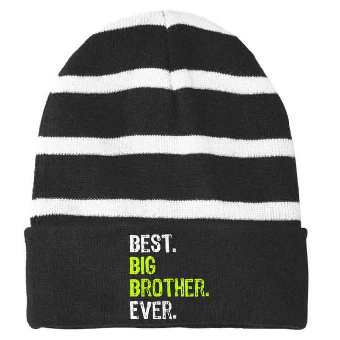 Best Big Brother Ever Teenager Older Sibling Striped Beanie with Solid Band