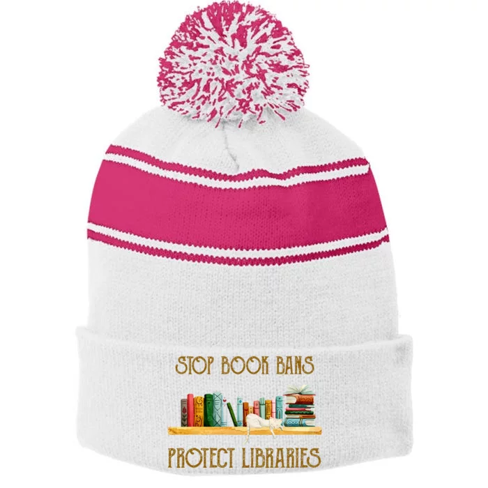 Ban Book Bans, Stop Challenged Books, Read Banned Books Tees Stripe Pom Pom Beanie