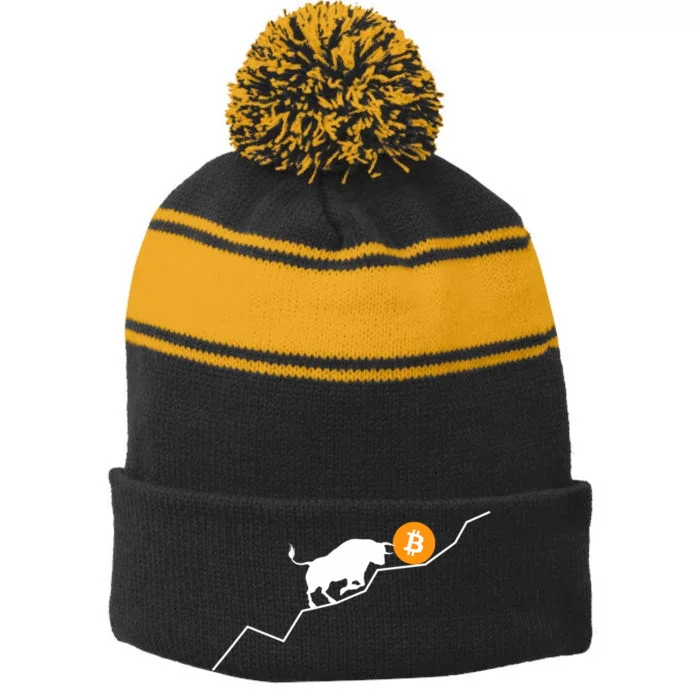 Bitcoin Bull Bullish Crpyto Stripe Pom Pom Beanie