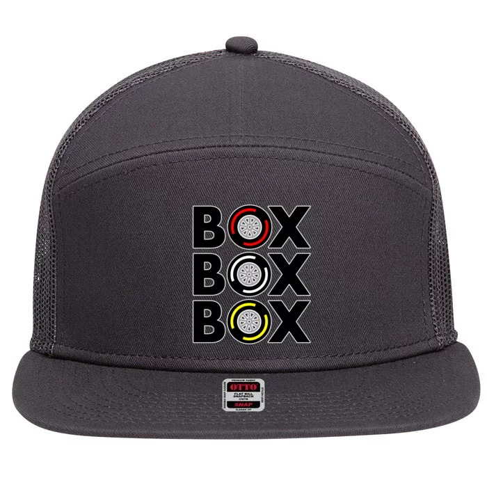 Box Box Box F1 Tire Compound Design Classic 7 Panel Mesh Trucker Snapback Hat