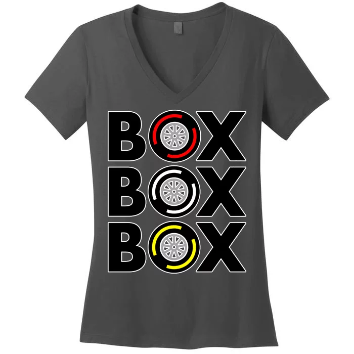 Box Box Box F1 Tire Compound Design Classic Women's V-Neck T-Shirt